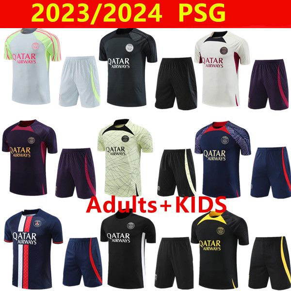 Image of 23 24 PSGs tracksuit 2023 2024 PARIS Sportswear training suit Short sleeved suit soccer Jersey kit uniform chandal adult sweatshirt Sweater sets men kids