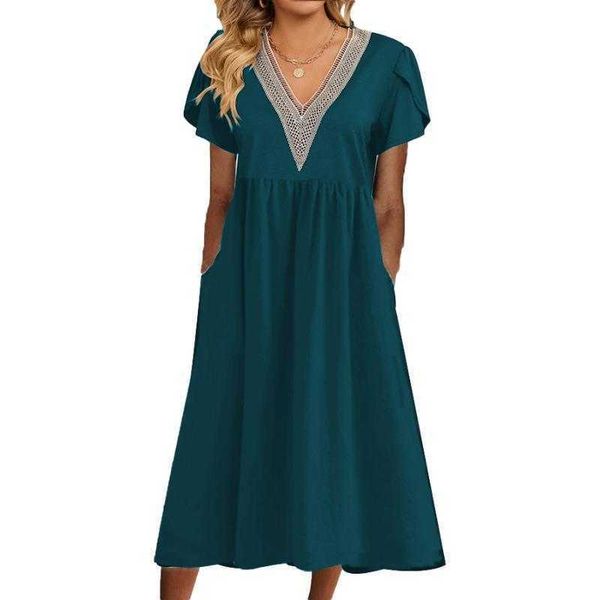 summer ladies fashion elegant casual dresses v neck lace pocket short sleeve dress, Black;gray
summer ladies fashion elegant casual dresses v neck lace pocket short sleeve dress, Black;gray