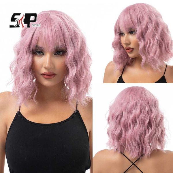 lace wigs synthetic pastel wavy wig with bangs ladies short style pink wig role play suitable for girls daily use wig z0613, Black;brown 
lace wigs synthetic pastel wavy wig with bangs ladies short style pink wig role play suitable for girls daily use wig z0613, Black;brown