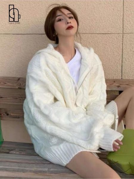 sweaters twist knitted cardigan women's autumn winter 2022 new college style white thickened hooded sweater coat, White;black
sweaters twist knitted cardigan women's autumn winter 2022 new college style white thickened hooded sweater coat, White;black