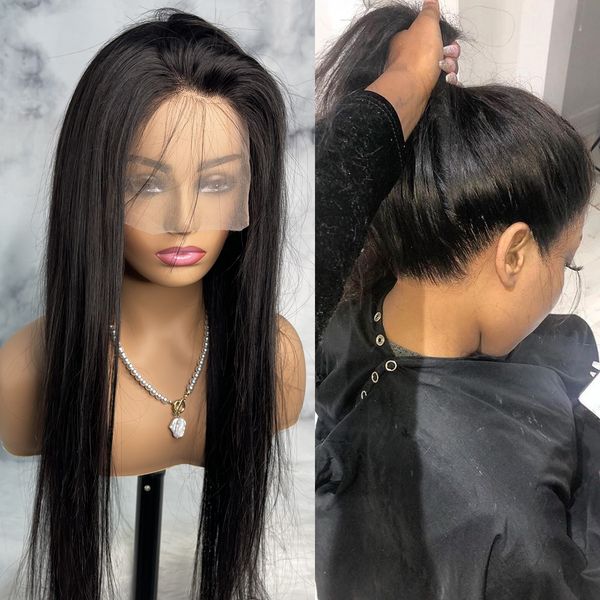 

360 lace frontal wig pre plucked brazilian full lace human hair wigs for women 30 inch 13x4 13x6 hd bone straight lace front wig, Black;brown