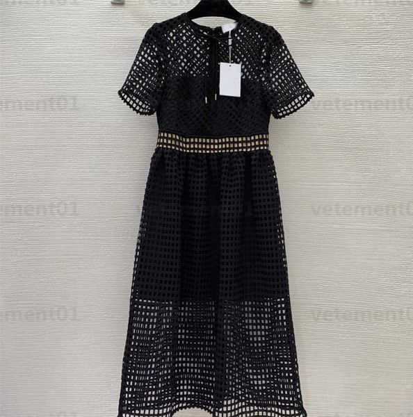 fashion short sleeved womens designer dress high-end custom grid hollow fabric waist thin short-sleeved girls hanging-out long dresses for w, Black;gray
fashion short sleeved womens designer dress high-end custom grid hollow fabric waist thin short-sleeved girls hanging-out long dresses for w, Black;gray