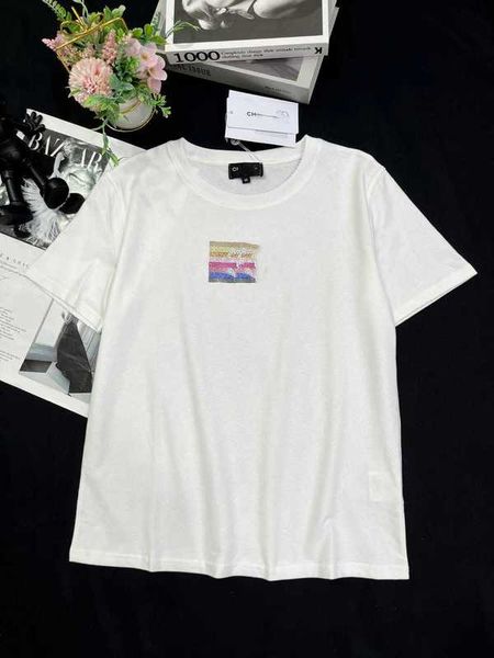 women's t-shirt designer 23 summer new style casual versatile slim and age reducing double c beaded round neck short sleeve m29t, White
women's t-shirt designer 23 summer new style casual versatile slim and age reducing double c beaded round neck short sleeve m29t, White