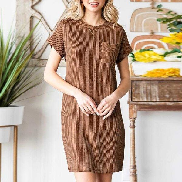 womens round neck short sleeve knitted dress summer solid color rib fabric knee length skirt, Black;gray
womens round neck short sleeve knitted dress summer solid color rib fabric knee length skirt, Black;gray