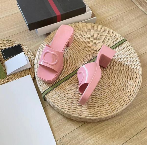 summer chunky heels slipper pure color jelly sandal double letter women's leisure sandals designer brand women high-heeled slippers fas, Black
summer chunky heels slipper pure color jelly sandal double letter women's leisure sandals designer brand women high-heeled slippers fas, Black