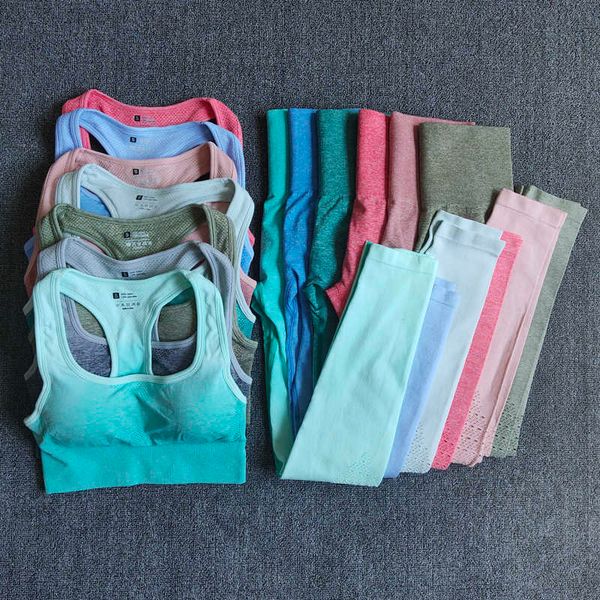 women's tracksuits yoga set sports bra+leggings ombre women gym clothes seamless workout fitness sportswear suit, Gray
women's tracksuits yoga set sports bra+leggings ombre women gym clothes seamless workout fitness sportswear suit, Gray