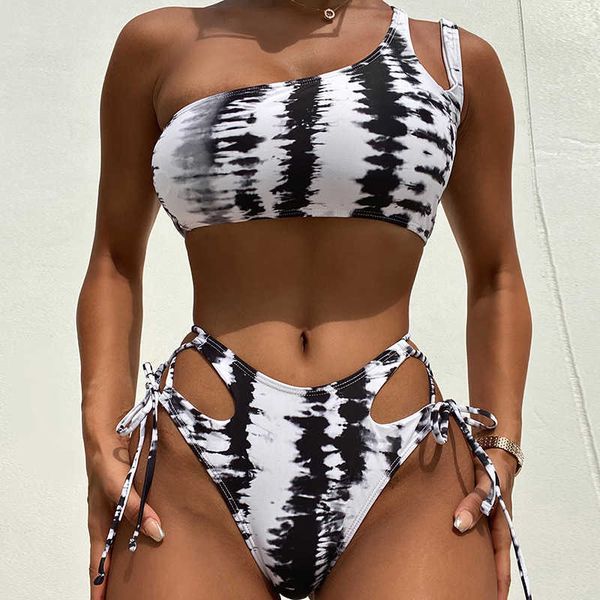 women's swimwear 2023 new ladies tiedye oneshoulder laceup cutout split twopiece backless luxury bikini z0613, White;black
women's swimwear 2023 new ladies tiedye oneshoulder laceup cutout split twopiece backless luxury bikini z0613, White;black