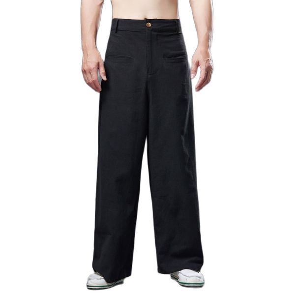 loose men's pants casual male chinese style cotton linen wide leg pant elastic waist streetwear male summer breathable trousers, Black
loose men's pants casual male chinese style cotton linen wide leg pant elastic waist streetwear male summer breathable trousers, Black