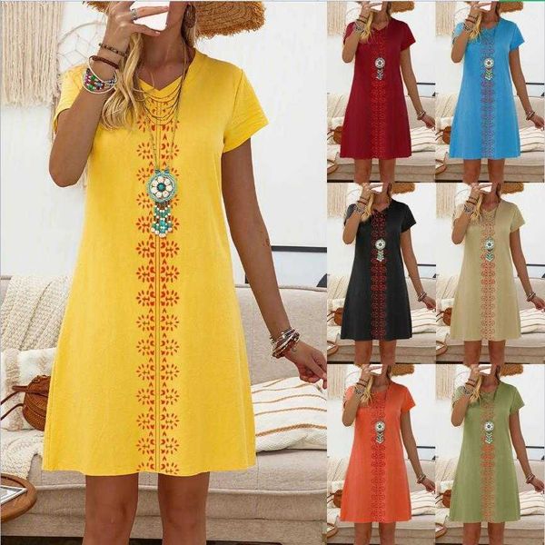 spring and summer dress v neck short sleeved printed cotton linen for women, Black;gray
spring and summer dress v neck short sleeved printed cotton linen for women, Black;gray