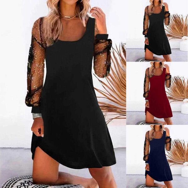 spring and summer fashion pure casual dresses color mesh stitching dress womens clothing, Black;gray
spring and summer fashion pure casual dresses color mesh stitching dress womens clothing, Black;gray