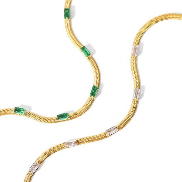 ins 14k gold plated flat snake chain square cubic zircon multi-colors stainless steel bracelets, Silver
ins 14k gold plated flat snake chain square cubic zircon multi-colors stainless steel bracelets, Silver