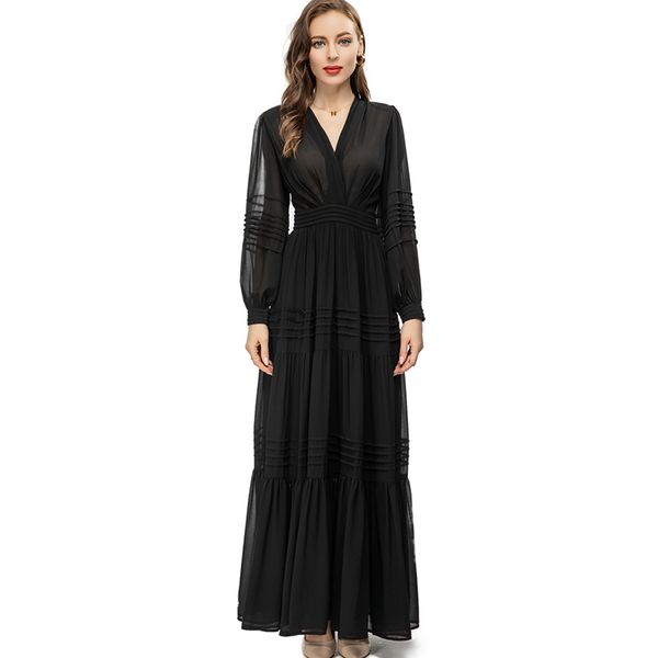 women's runway dresses v neck long lantern sleeves elegant high street designer vestidos, Black
women's runway dresses v neck long lantern sleeves elegant high street designer vestidos, Black