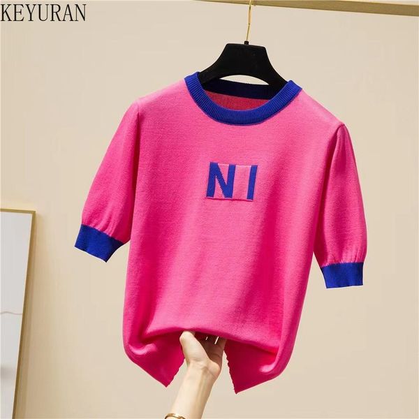 t-shirt summer letter contrast color thin ice silk knitted t shirt women short sleeve knitwear woman tshirts femme casual loose tee, White
t-shirt summer letter contrast color thin ice silk knitted t shirt women short sleeve knitwear woman tshirts femme casual loose tee, White