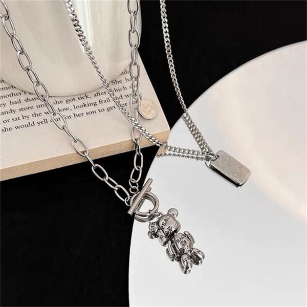 european and american stainless steel choke ring layered necklace women's punk statement pendant little bear necklace fashion jewelry a, Silver
european and american stainless steel choke ring layered necklace women's punk statement pendant little bear necklace fashion jewelry a, Silver