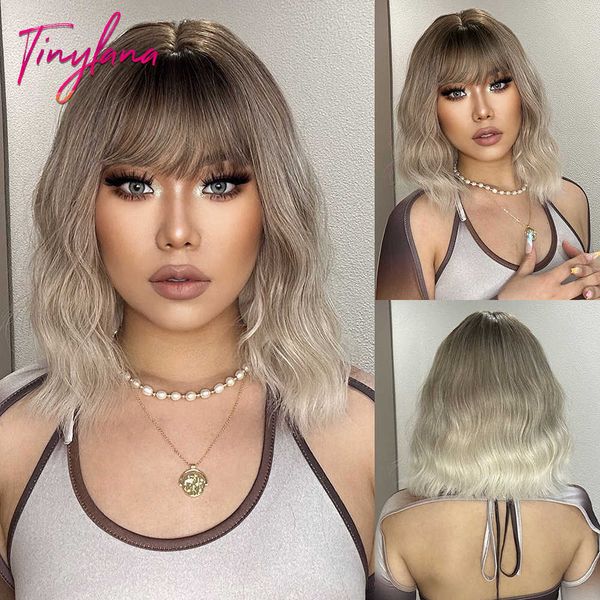 lace wigs short wavy gray blonde ombre synthetic wigs with bangs cosplay ash brown bob wig for women daily natural heat resistant hair z0613, Black;brown
lace wigs short wavy gray blonde ombre synthetic wigs with bangs cosplay ash brown bob wig for women daily natural heat resistant hair z0613, Black;brown
