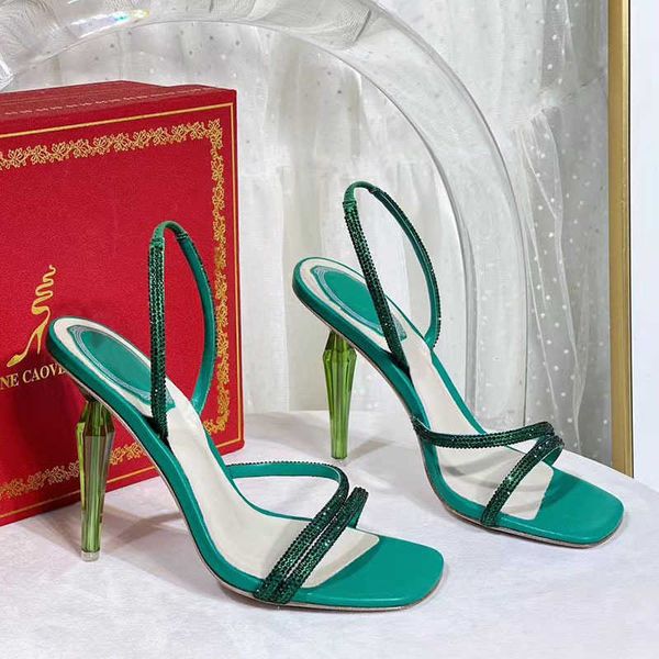 rene caovilla diamond crystal emerald green sandal 105mm luxury designer lady crystal-encrusted toe strap stiletto heel rhinestone party eve, Black 
rene caovilla diamond crystal emerald green sandal 105mm luxury designer lady crystal-encrusted toe strap stiletto heel rhinestone party eve, Black