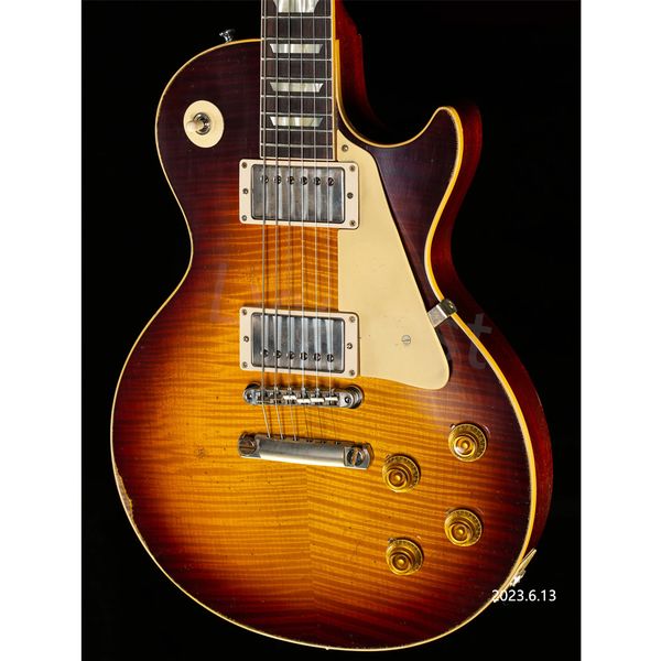 electric guitar dark cherryt burst relic paint chrome parts hh pickpus cream pickguard small pin bridge and bone nut aged bindin
electric guitar dark cherryt burst relic paint chrome parts hh pickpus cream pickguard small pin bridge and bone nut aged bindin