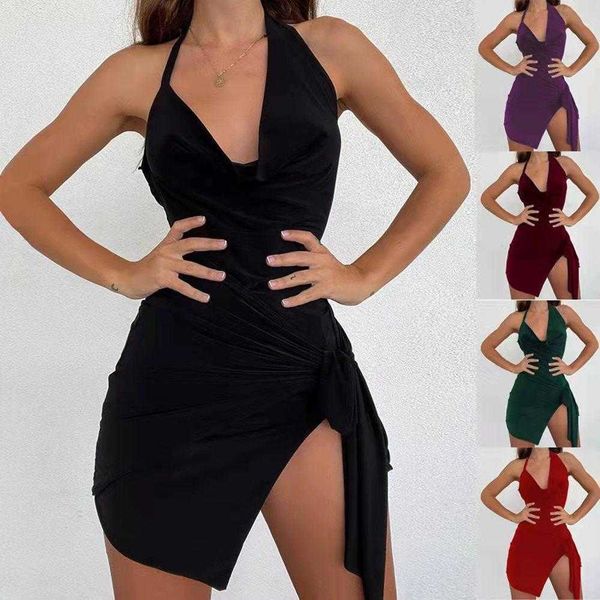 summer womens casual dresses short skirt solid color and v neck halter lace up split dress for women, Black;gray
summer womens casual dresses short skirt solid color and v neck halter lace up split dress for women, Black;gray