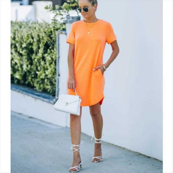 summer womens clothing dresses solid color round neck loose mid length dress, Black;gray
summer womens clothing dresses solid color round neck loose mid length dress, Black;gray