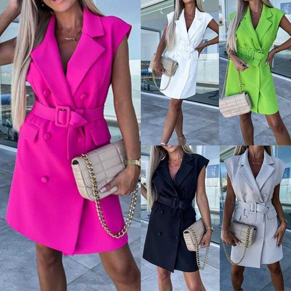womens spring summer dress tailored collar sleeveless double breasted slim fit commute office with belt, Black;gray
womens spring summer dress tailored collar sleeveless double breasted slim fit commute office with belt, Black;gray