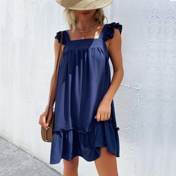 womens summer casual flounced sleeve dresses short skirt loose sling backless dress, Black;gray
womens summer casual flounced sleeve dresses short skirt loose sling backless dress, Black;gray