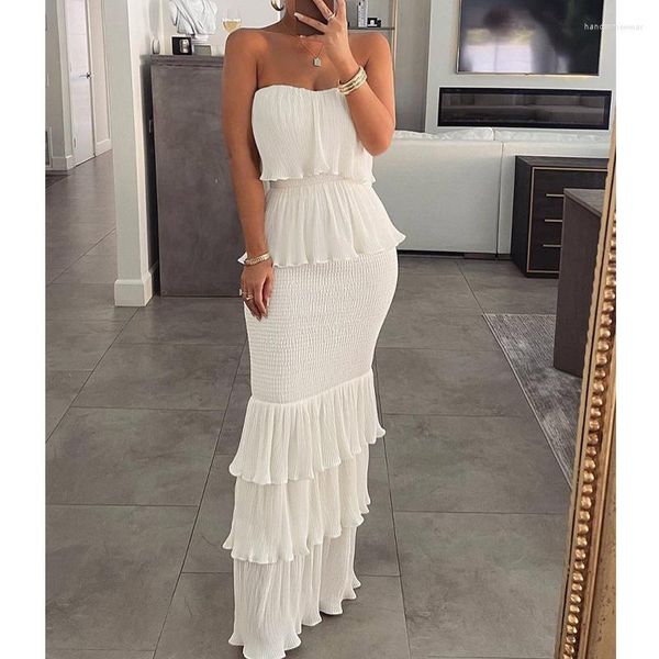 elegant women summer maxi dress slim sleeveless bandeau shirred ruffle hem layered dress for wedding guest party, Black;gray
elegant women summer maxi dress slim sleeveless bandeau shirred ruffle hem layered dress for wedding guest party, Black;gray