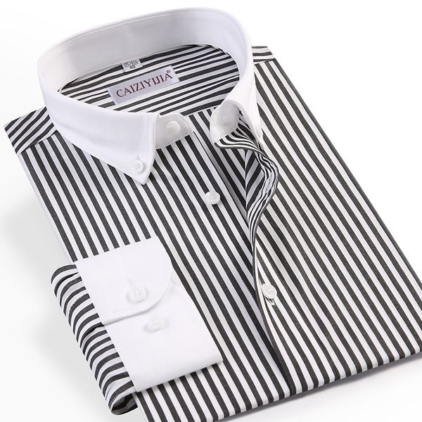 men's fashion patchwork collar long sleeve striped dress shirt without pocket comfortable cotton standard-fit button-down, White;black
men's fashion patchwork collar long sleeve striped dress shirt without pocket comfortable cotton standard-fit button-down, White;black