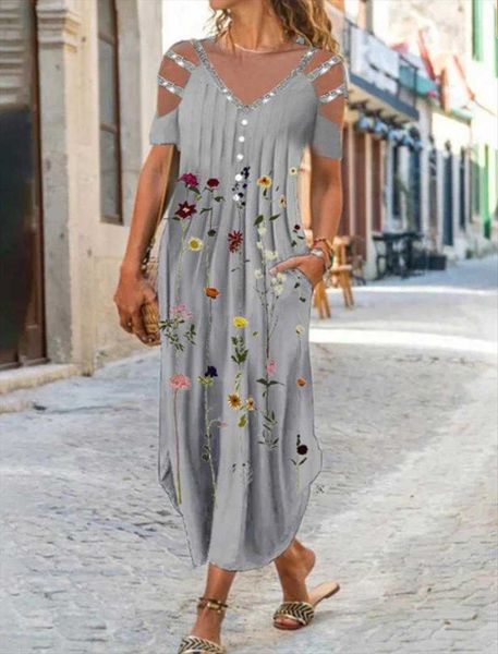 summer dress womens clothing casual printed floral v neck long off the shoulder, Black;gray
summer dress womens clothing casual printed floral v neck long off the shoulder, Black;gray