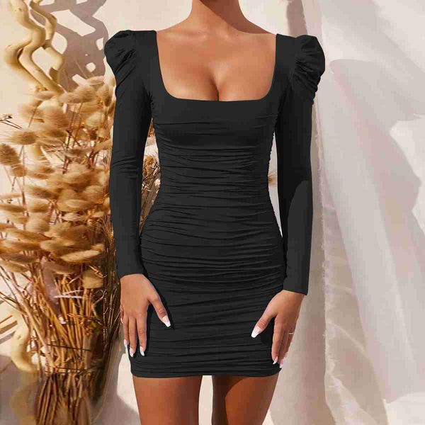 women bodycon mini dress 2023 spring summer square collar long sleeve elegant slim party club short ruched dresses, Black;gray
women bodycon mini dress 2023 spring summer square collar long sleeve elegant slim party club short ruched dresses, Black;gray
