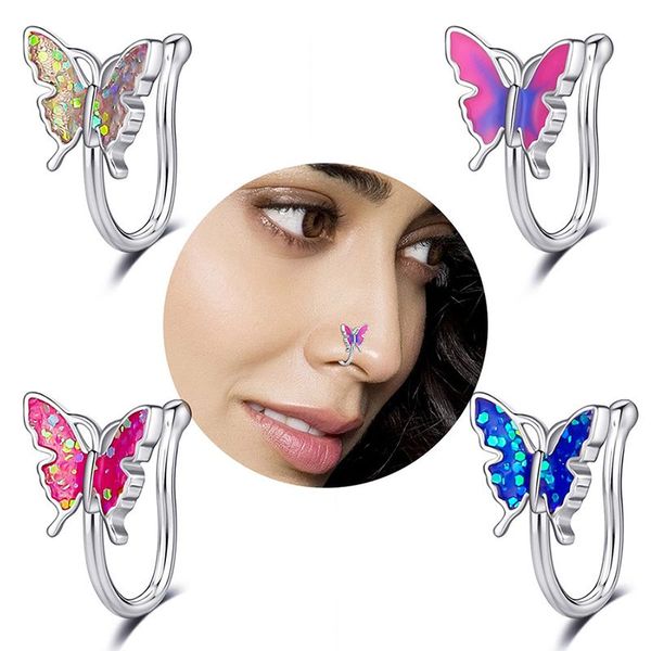 casual butterfly nose clip fashion personalized u-shaped false nose ring faux nose piercing jewelry for women, Silver
casual butterfly nose clip fashion personalized u-shaped false nose ring faux nose piercing jewelry for women, Silver
