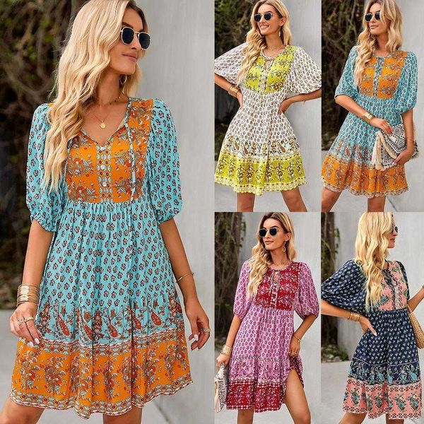 r d design american bohemian holiday dress mid skirt summer point sleeve women, Black;gray
r d design american bohemian holiday dress mid skirt summer point sleeve women, Black;gray