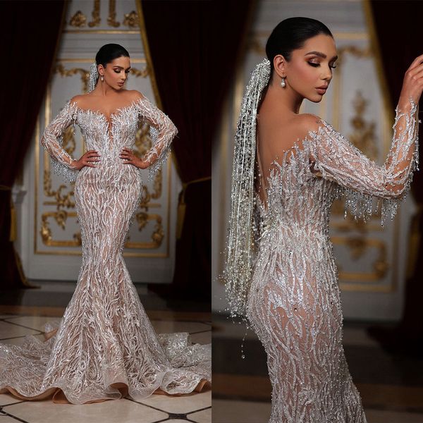 gorgeous mermaid wedding dresses bateau long sleeves shining applicants beads tassels court gown custom custom made plus size bridal gown ve, White
gorgeous mermaid wedding dresses bateau long sleeves shining applicants beads tassels court gown custom custom made plus size bridal gown ve, White