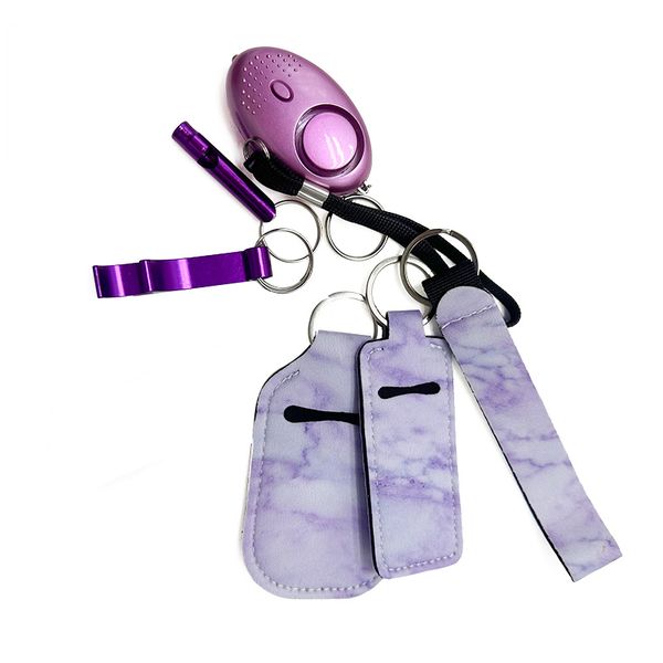 purple self-defending key chain six-piece wrist strap liquid bottle sleeve alarm whistle opener security key chain, Silver
purple self-defending key chain six-piece wrist strap liquid bottle sleeve alarm whistle opener security key chain, Silver
