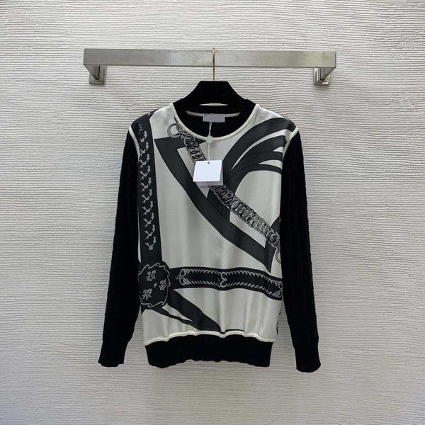 23ss women sweater women designer clothes new round neck long-sleeved printed silk fabric front panel back panel wool blended knitted fabric, White;black
23ss women sweater women designer clothes new round neck long-sleeved printed silk fabric front panel back panel wool blended knitted fabric, White;black