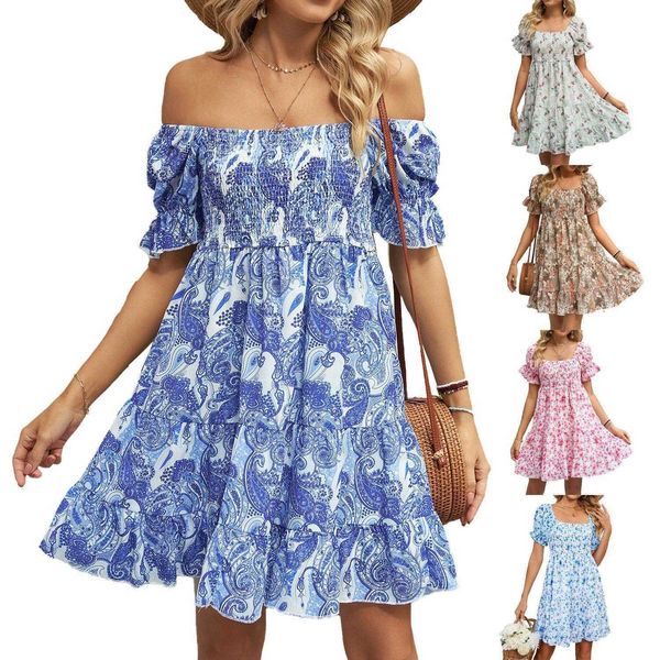 summer square collar dress printed chiffon smocking short sleeve loose for women, Black;gray
summer square collar dress printed chiffon smocking short sleeve loose for women, Black;gray