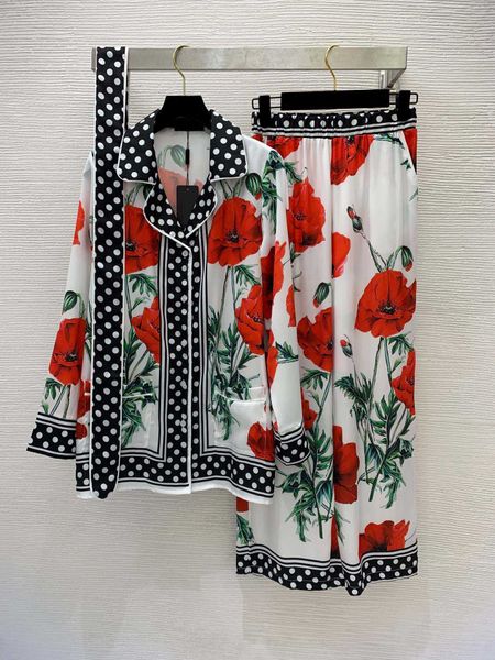 23ss women pants sets women designer clothes new wave dot printed nightwear polo collar long sleeve shirt elastic waist straight leg pants s, White
23ss women pants sets women designer clothes new wave dot printed nightwear polo collar long sleeve shirt elastic waist straight leg pants s, White