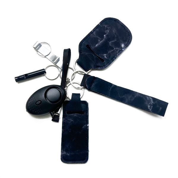 black self-defending key chain six-piece wrist strap liquid bottle sleeve alarm whistle opener security key chain, Silver
black self-defending key chain six-piece wrist strap liquid bottle sleeve alarm whistle opener security key chain, Silver