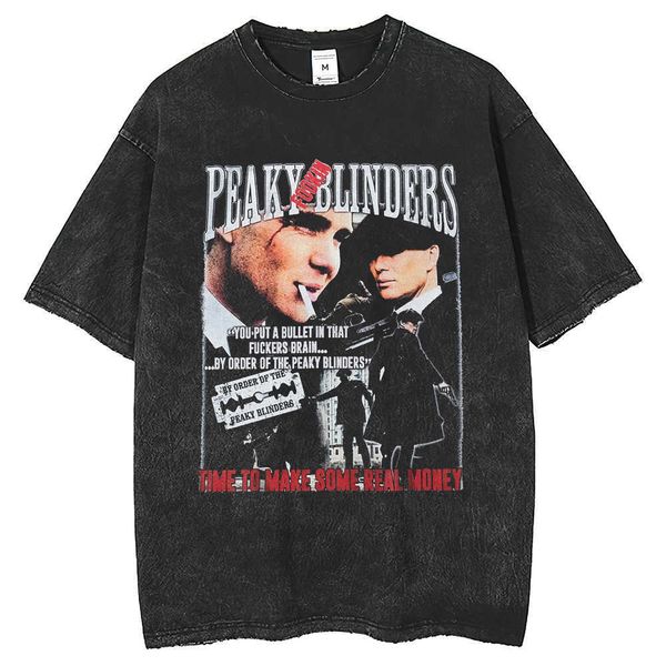 film television celebrity portrait printing worn short sleeved t-shirt men's trend label washed top, White;black
film television celebrity portrait printing worn short sleeved t-shirt men's trend label washed top, White;black