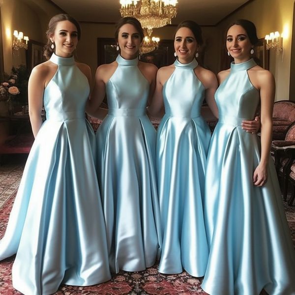 elegant blue bridesmaid dress halter a line fashion pleats long bridesmaid's guest prom dresses, White;pink
elegant blue bridesmaid dress halter a line fashion pleats long bridesmaid's guest prom dresses, White;pink