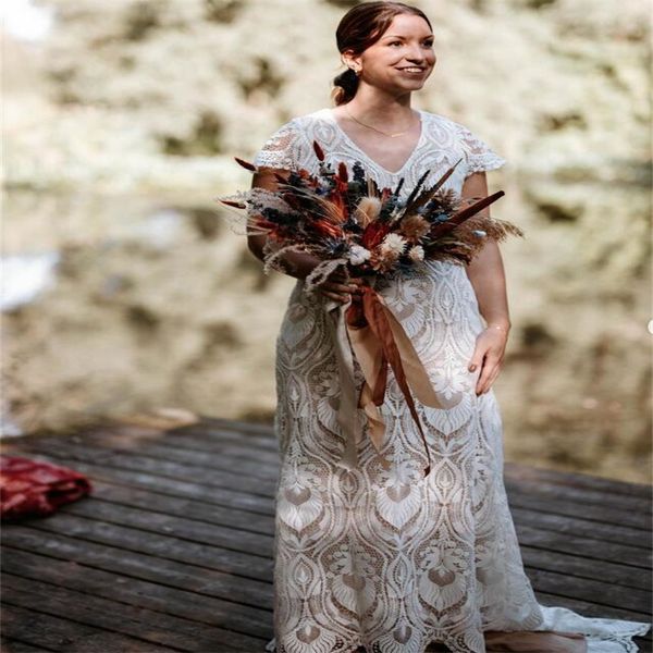 plus size full lace bohemian wedding dress 2023 cap sleeves mermaid country bridal gown open back elegant women civil bride robe mariee femm, White
plus size full lace bohemian wedding dress 2023 cap sleeves mermaid country bridal gown open back elegant women civil bride robe mariee femm, White