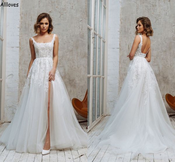 vintage spaghetti straps plus size a line wedding dresses boho garden lace appliqued glamorous bridal gowns thigh split tulle backless vesti, White
vintage spaghetti straps plus size a line wedding dresses boho garden lace appliqued glamorous bridal gowns thigh split tulle backless vesti, White