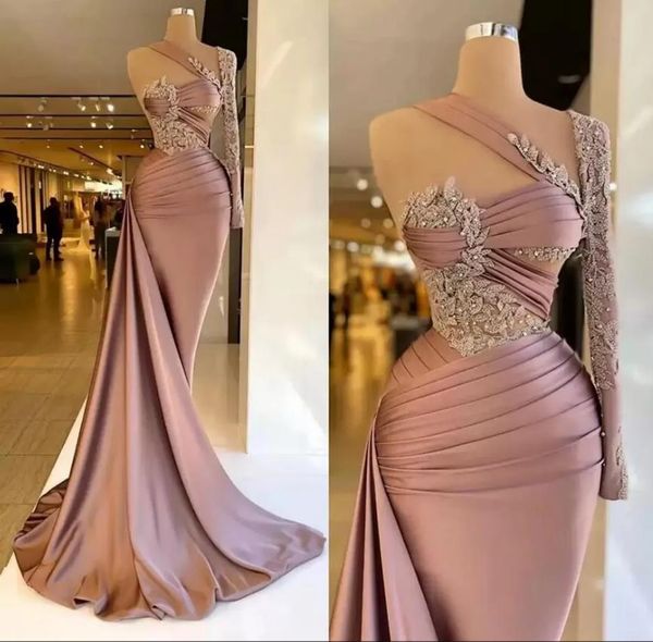 gorgeous one shoulder satin mermaid evening dresses long sleeve appliques beaded ruched women evening pageant prom gowns, Black;red
gorgeous one shoulder satin mermaid evening dresses long sleeve appliques beaded ruched women evening pageant prom gowns, Black;red