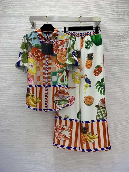 23ss women pants sets women designer clothes fashion print buckle lapel short sleeve shirt elastic waist straight tube wide leg trousers set, White
23ss women pants sets women designer clothes fashion print buckle lapel short sleeve shirt elastic waist straight tube wide leg trousers set, White