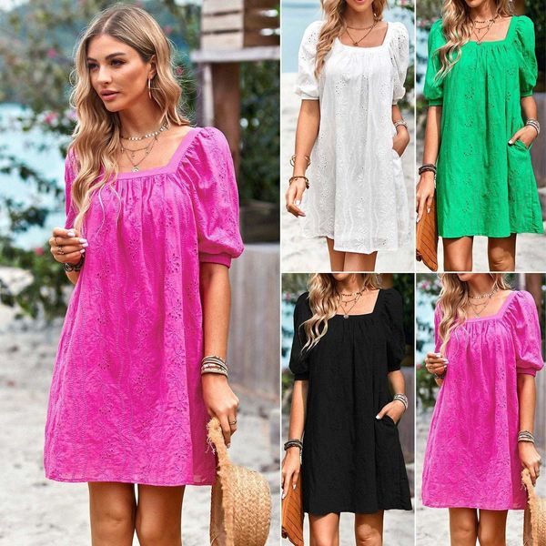 diyun solid color square collar womens dress summer elegant hollow jacquard skirt, Black;gray
diyun solid color square collar womens dress summer elegant hollow jacquard skirt, Black;gray