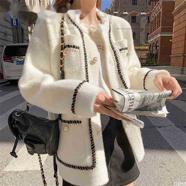 women's sweaters designer asapgot white mink cashmere sweater coat women autumn winter lazy style korean retro black loose o neck knitt, White;black
women's sweaters designer asapgot white mink cashmere sweater coat women autumn winter lazy style korean retro black loose o neck knitt, White;black