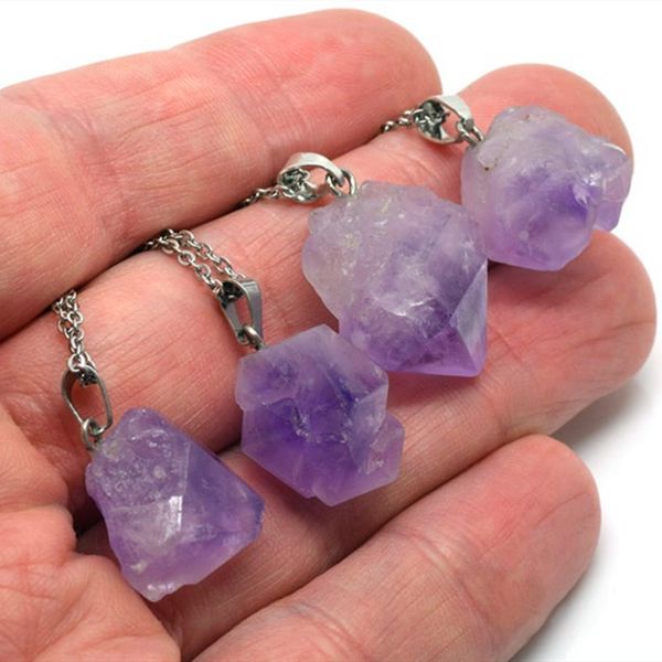 mini natural raw amethyst quartz crystal pendant stainless steel chain necklace energy stone healing meditation yoga gift wholesale, Silver 
mini natural raw amethyst quartz crystal pendant stainless steel chain necklace energy stone healing meditation yoga gift wholesale, Silver