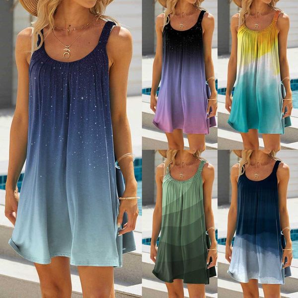 summer gradient printing spaghetti straps sleeveless dress womens beach, Black;gray
summer gradient printing spaghetti straps sleeveless dress womens beach, Black;gray