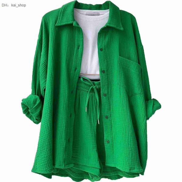 2023 wrinkle collar long sleeve shirt high waist drawstring shorts fashion casual piece set 41, White
2023 wrinkle collar long sleeve shirt high waist drawstring shorts fashion casual piece set 41, White