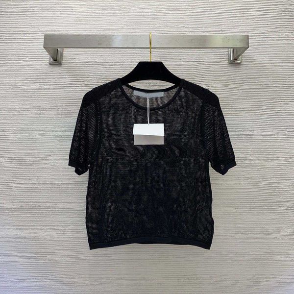 23ss womens knits women designer clothes new mesh hollow elastic fabric chest banner letter perspective short sleeve women clothes, White;black
23ss womens knits women designer clothes new mesh hollow elastic fabric chest banner letter perspective short sleeve women clothes, White;black