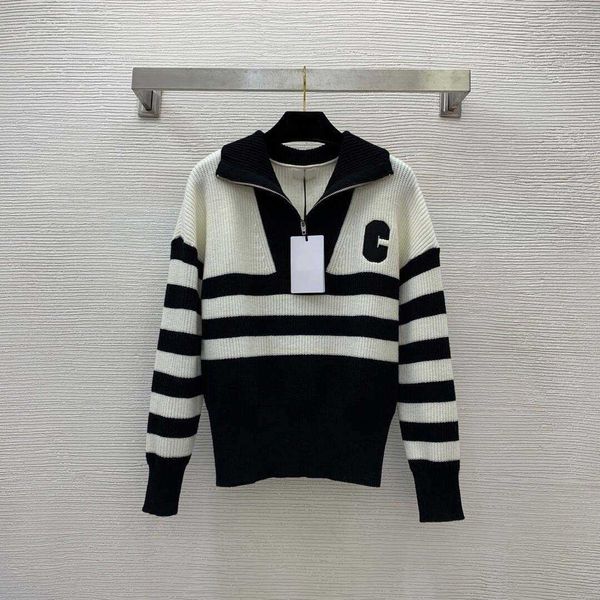 23ss women sweater women designer clothes fabric navy style zip lapel c letter badge stripe knit thickened sweater women clothes, White;black
23ss women sweater women designer clothes fabric navy style zip lapel c letter badge stripe knit thickened sweater women clothes, White;black